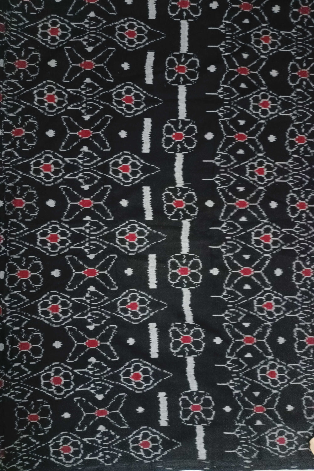 Grey Pattern on Black Ikat Cotton Fabric