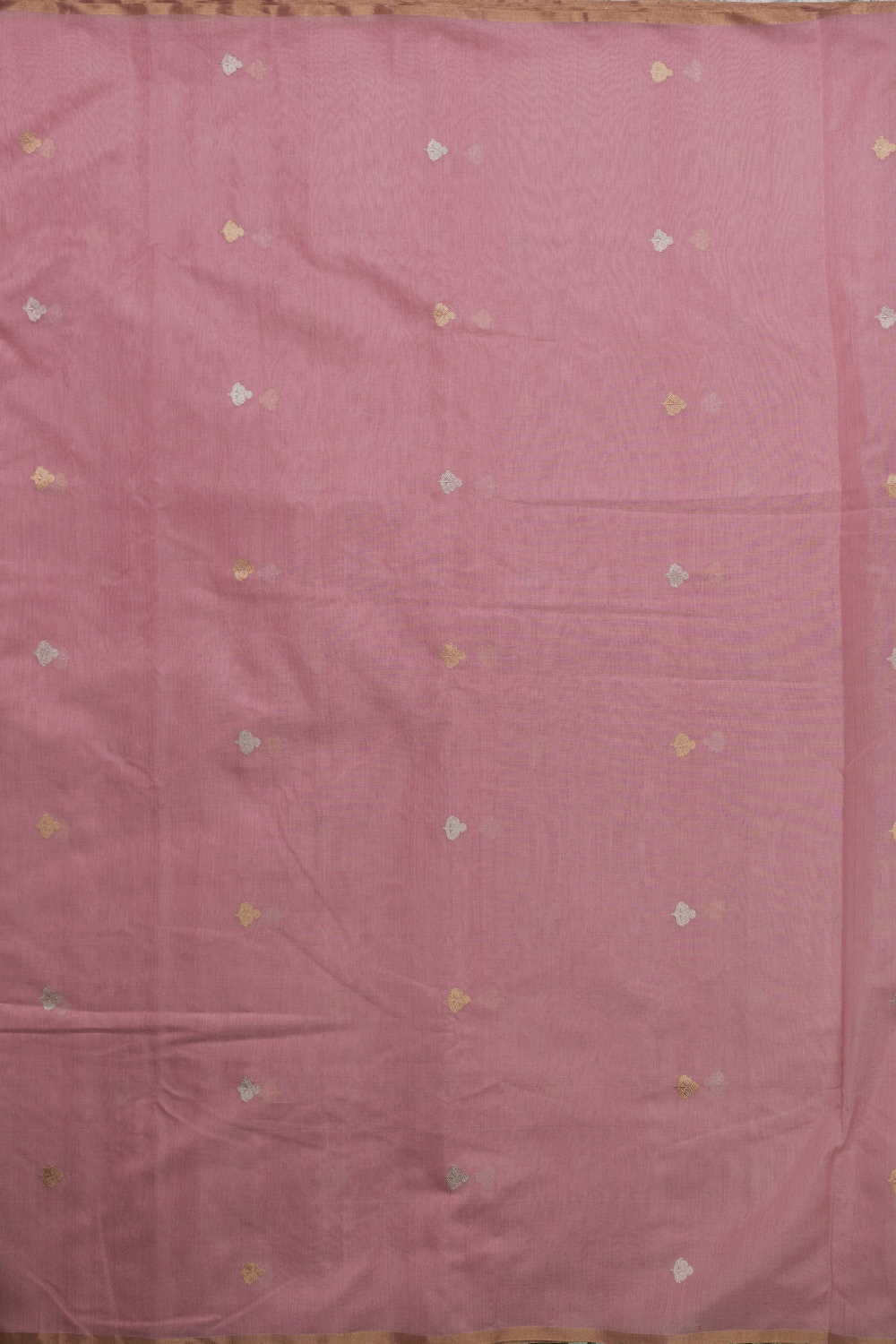 Silver & Gold Zari Butta - Pink Chanderi Silk Cotton Fabric