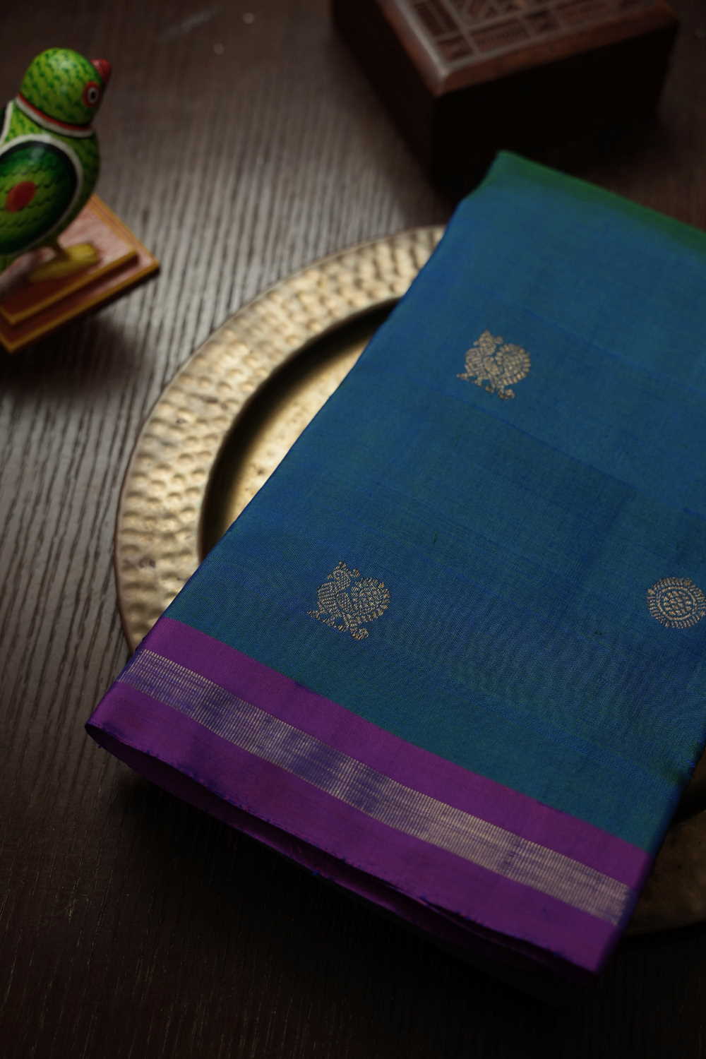 Dual Shaded Blue & Green Kanchi Silk Saree