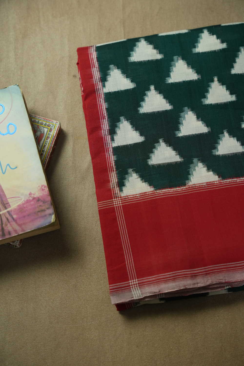 Deep Green Triangles Ikat Cotton saree