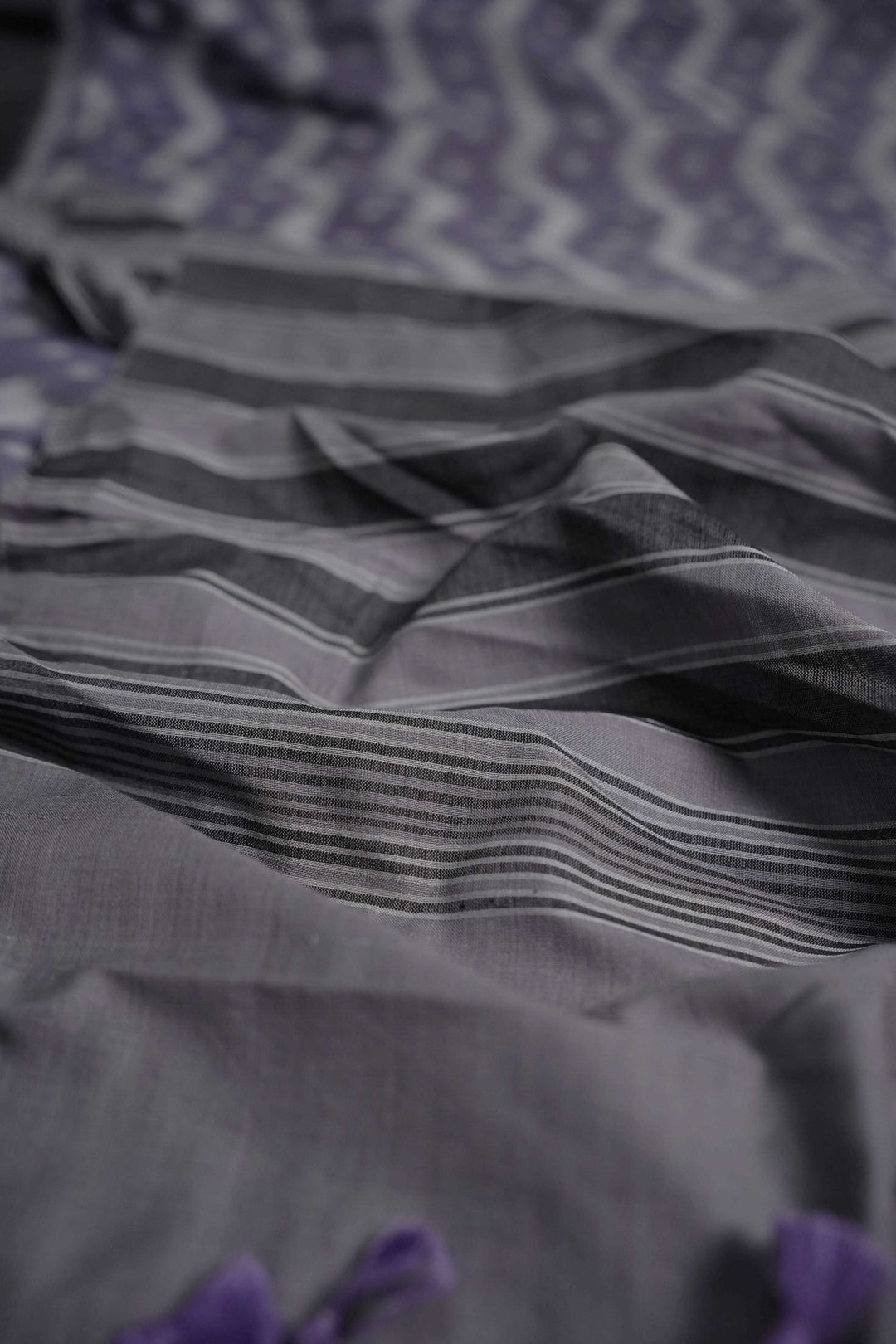 Chevron on Grey Orissa Ikat Cotton saree