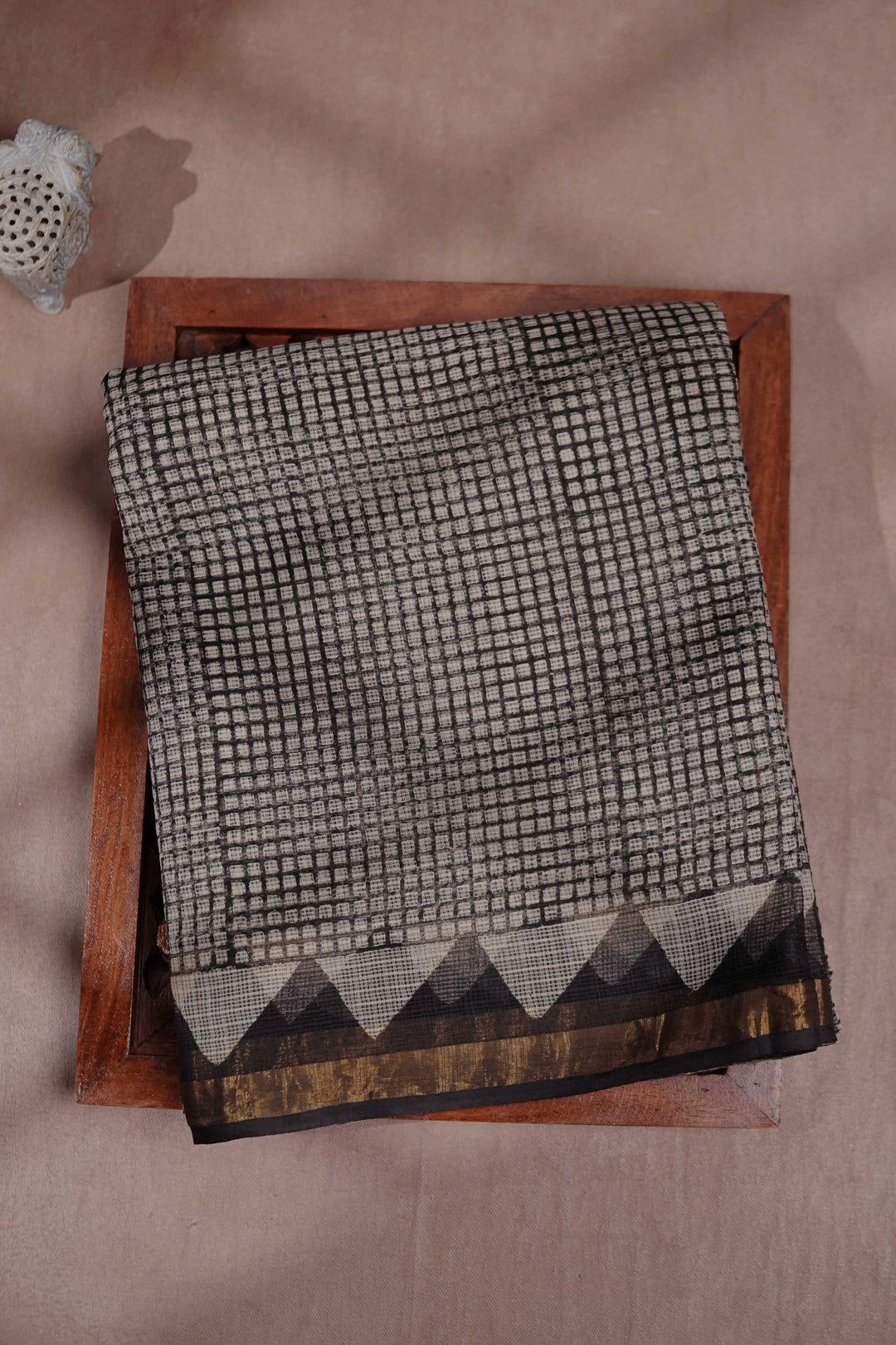 Black with Triangle Border Block Printed Kota Cotton saree