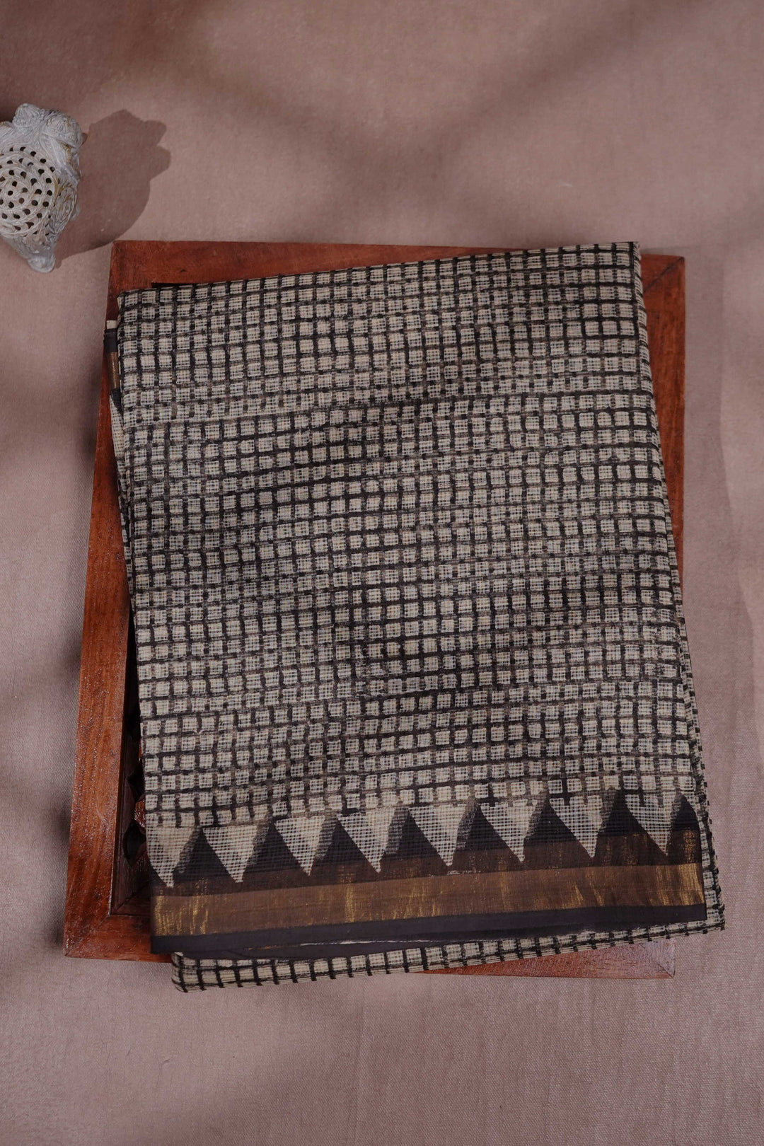 Checks on Black Block Printed Kota Cotton saree