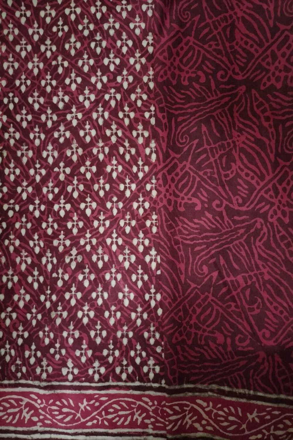 Berry Maroon Block Print Mul Cotton Saree
