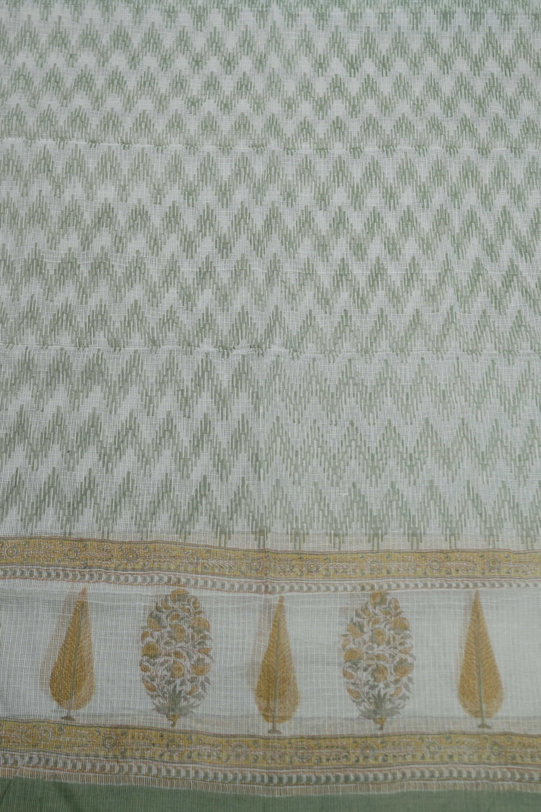 Cream with Zig Zag Block Printed Kota Cotton Dupatta