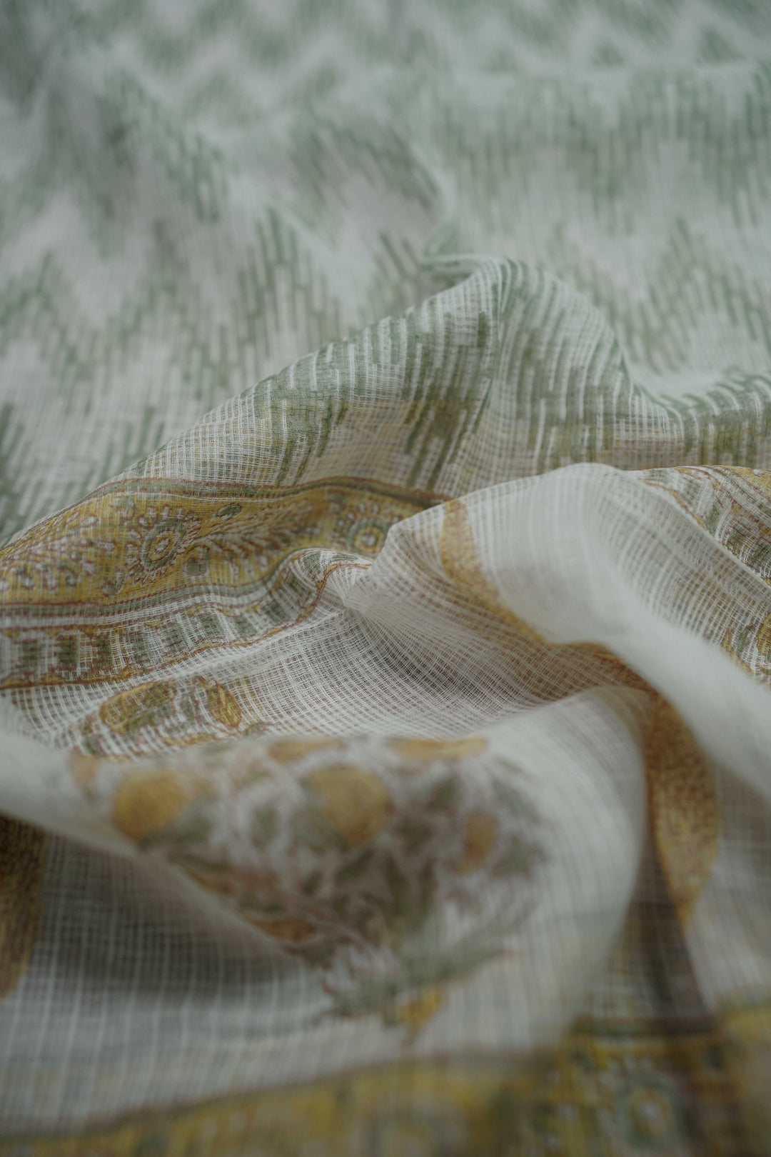 Cream with Zig Zag Block Printed Kota Cotton Dupatta