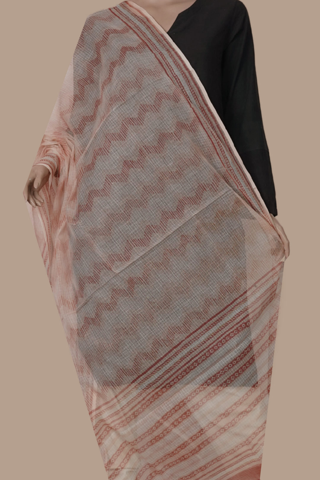 Light Orange with Chevron Design Kota Cotton Dupatta