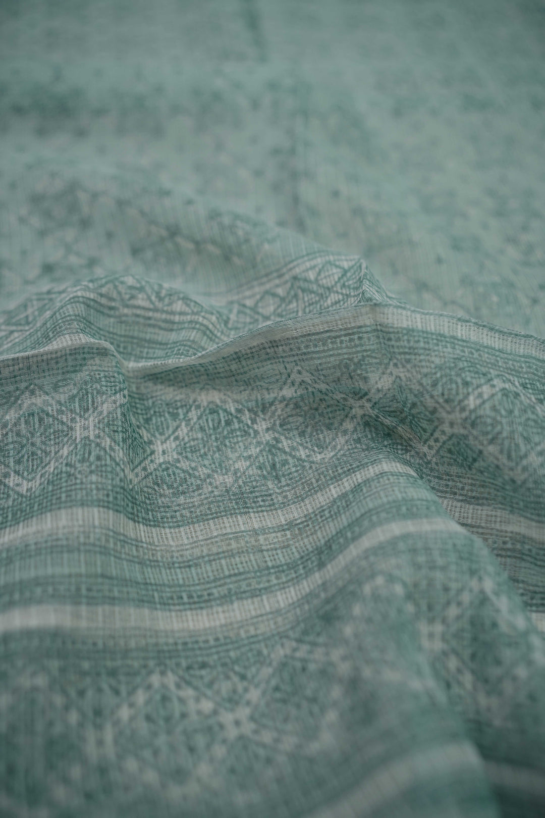 Green Pattern on Cream Kota Cotton Dupatta