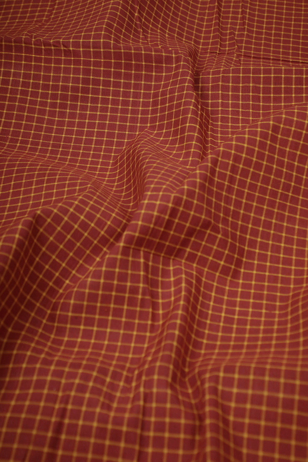 Checkered Maroon Handspun Handwoven Fabric - 0.65m