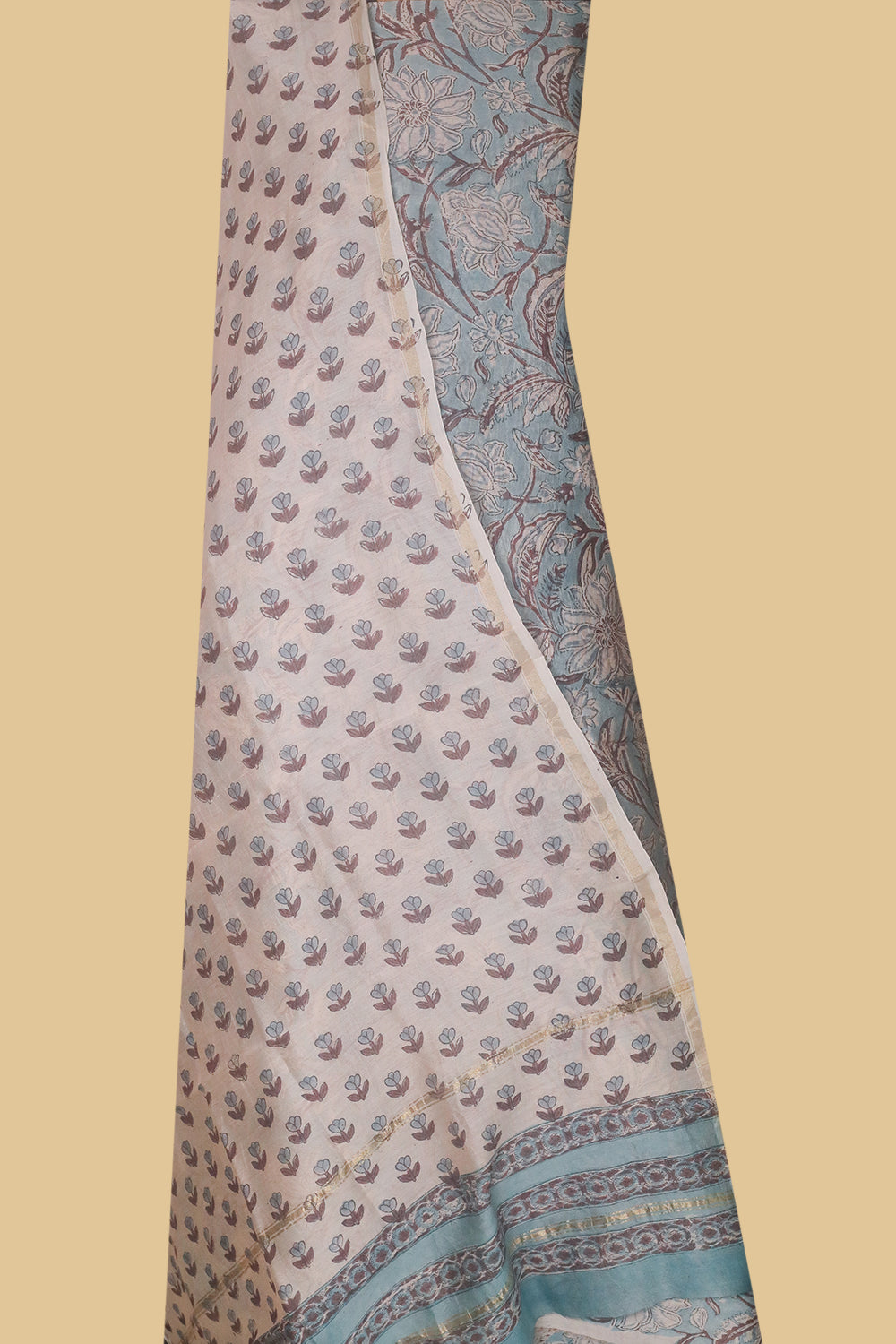 Buy Cream Floral Block Printed Chanderi Suit at Matkatus