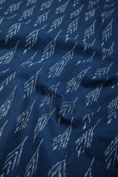 Denim Blue with Butta Mercerized Ikat Cotton Fabric