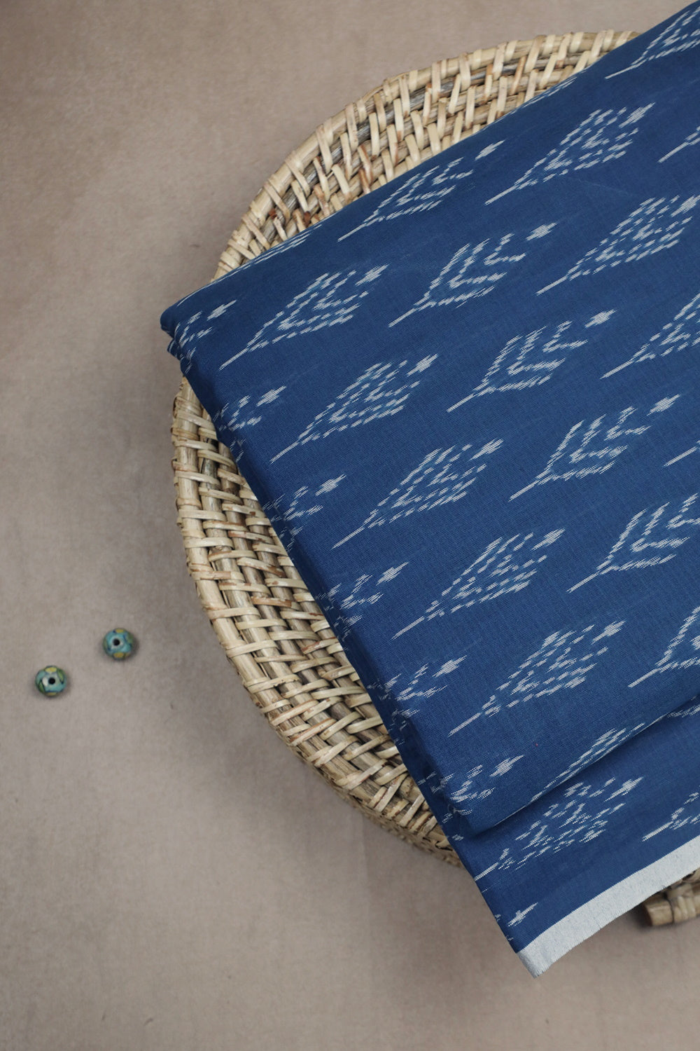 Denim Blue with Butta Mercerized Ikat Cotton Fabric