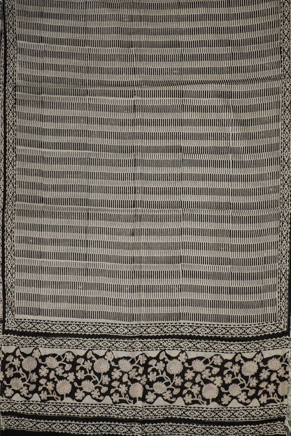Black Pattern on Cream Block Printed Mul Cotton Dupatta