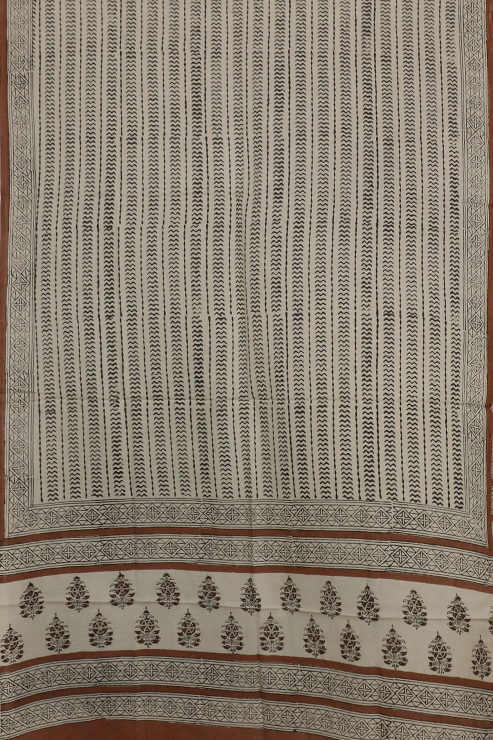 Striped Pattern on Cream Block Printed Mul Cotton Dupatta