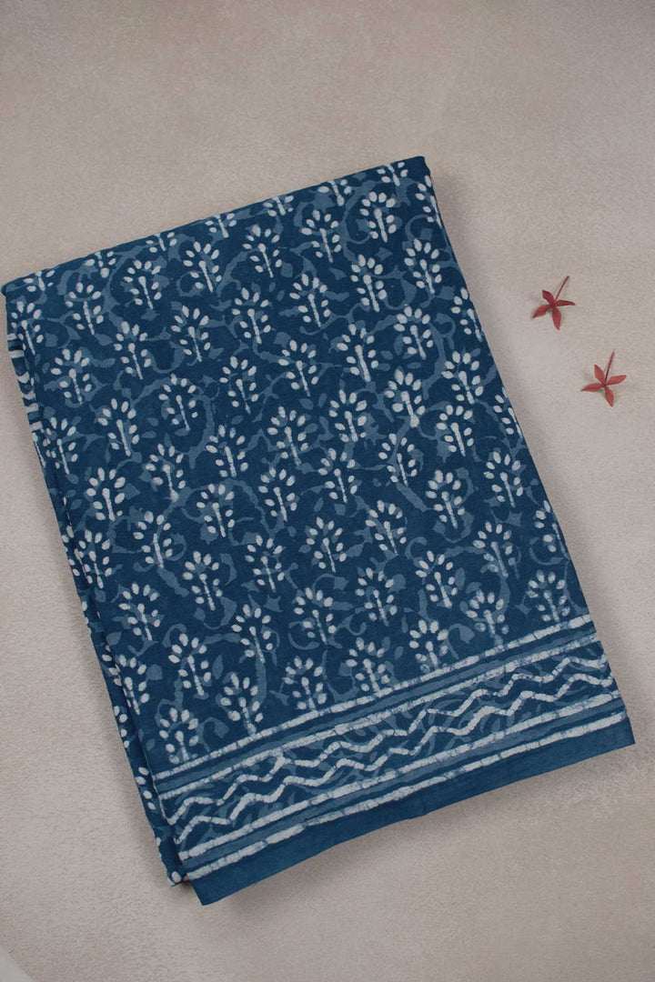 Little Floral Butta on Indigo Block Print Mul Cotton Saree