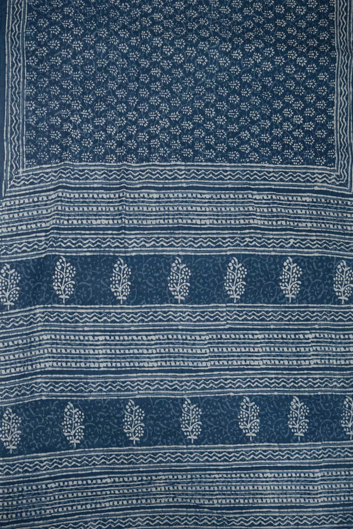 Little Floral Butta on Indigo Block Print Mul Cotton Saree
