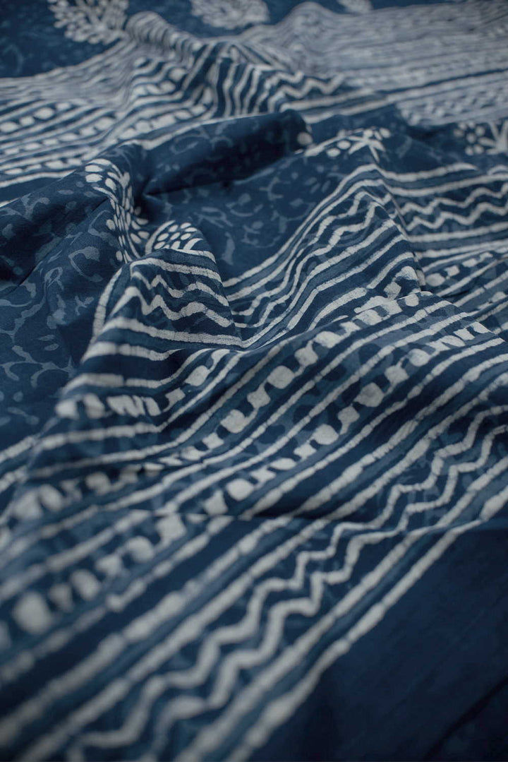Little Floral Butta on Indigo Block Print Mul Cotton Saree