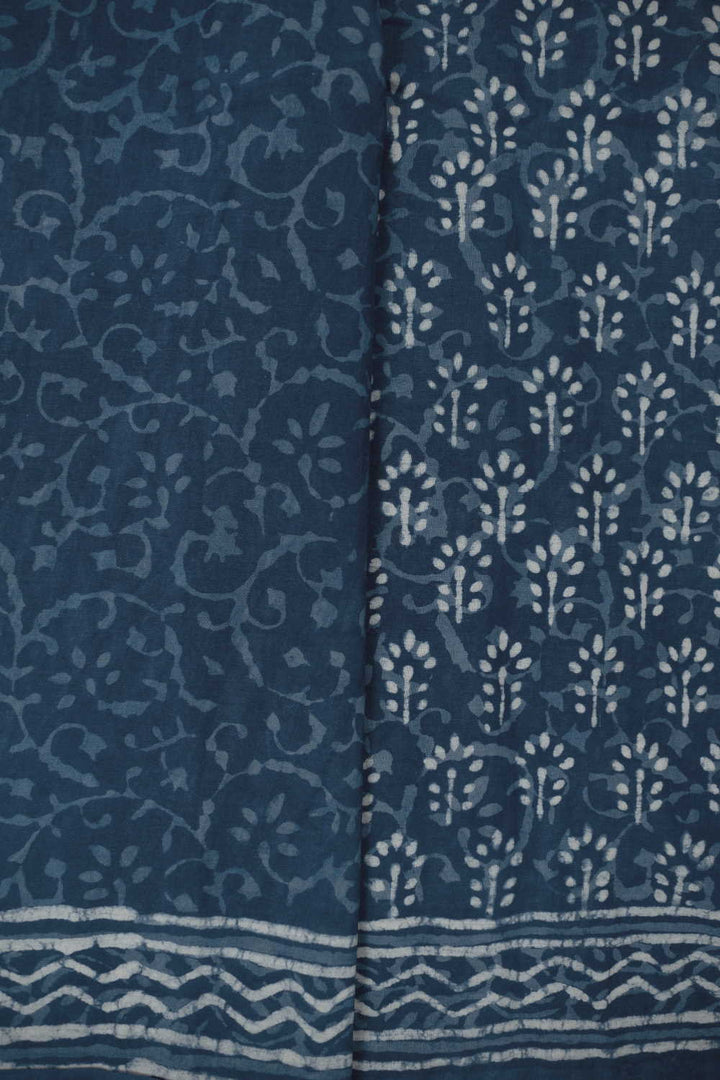 Little Floral Butta on Indigo Block Print Mul Cotton Saree