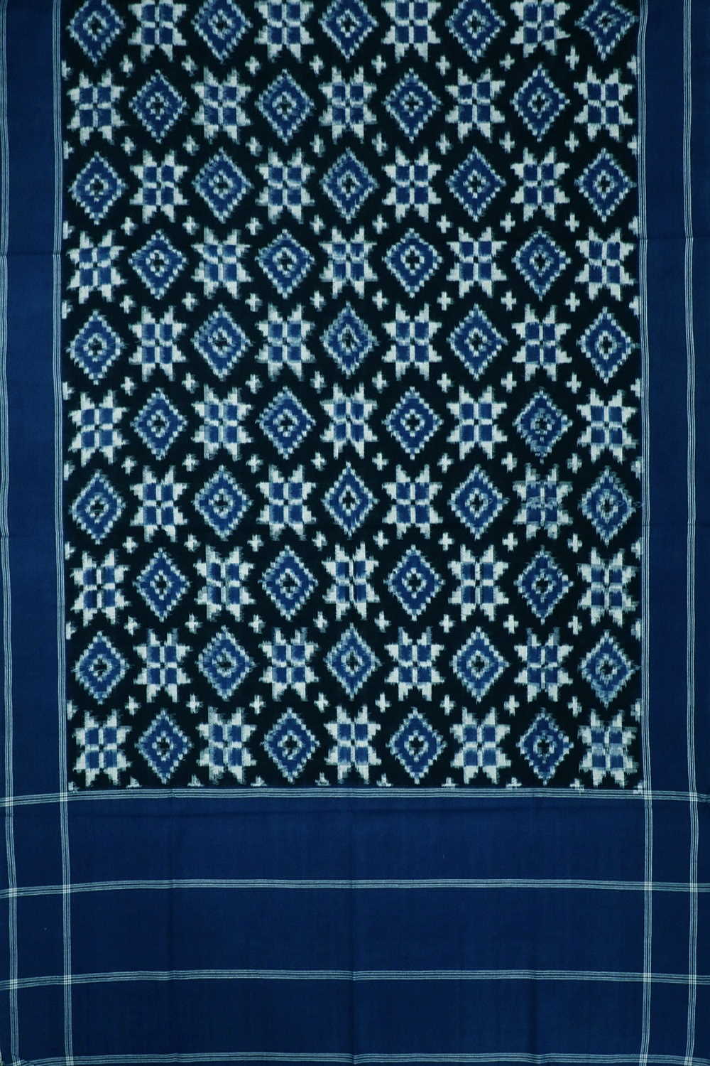Black with Blue Border Telia Rumal Ikat Cotton Dupatta