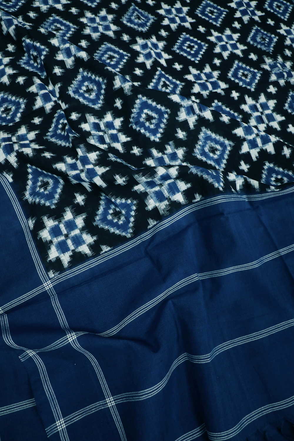 Black with Blue Border Telia Rumal Ikat Cotton Dupatta