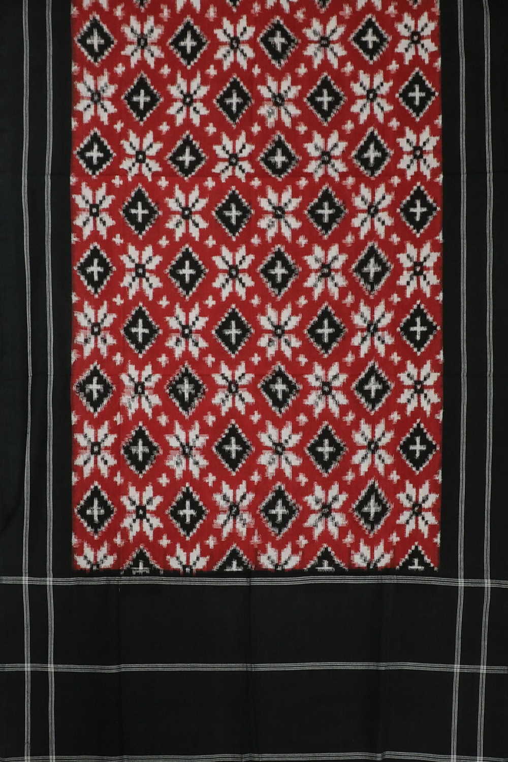 Red with Black Border Telia Rumal Ikat Cotton Dupatta