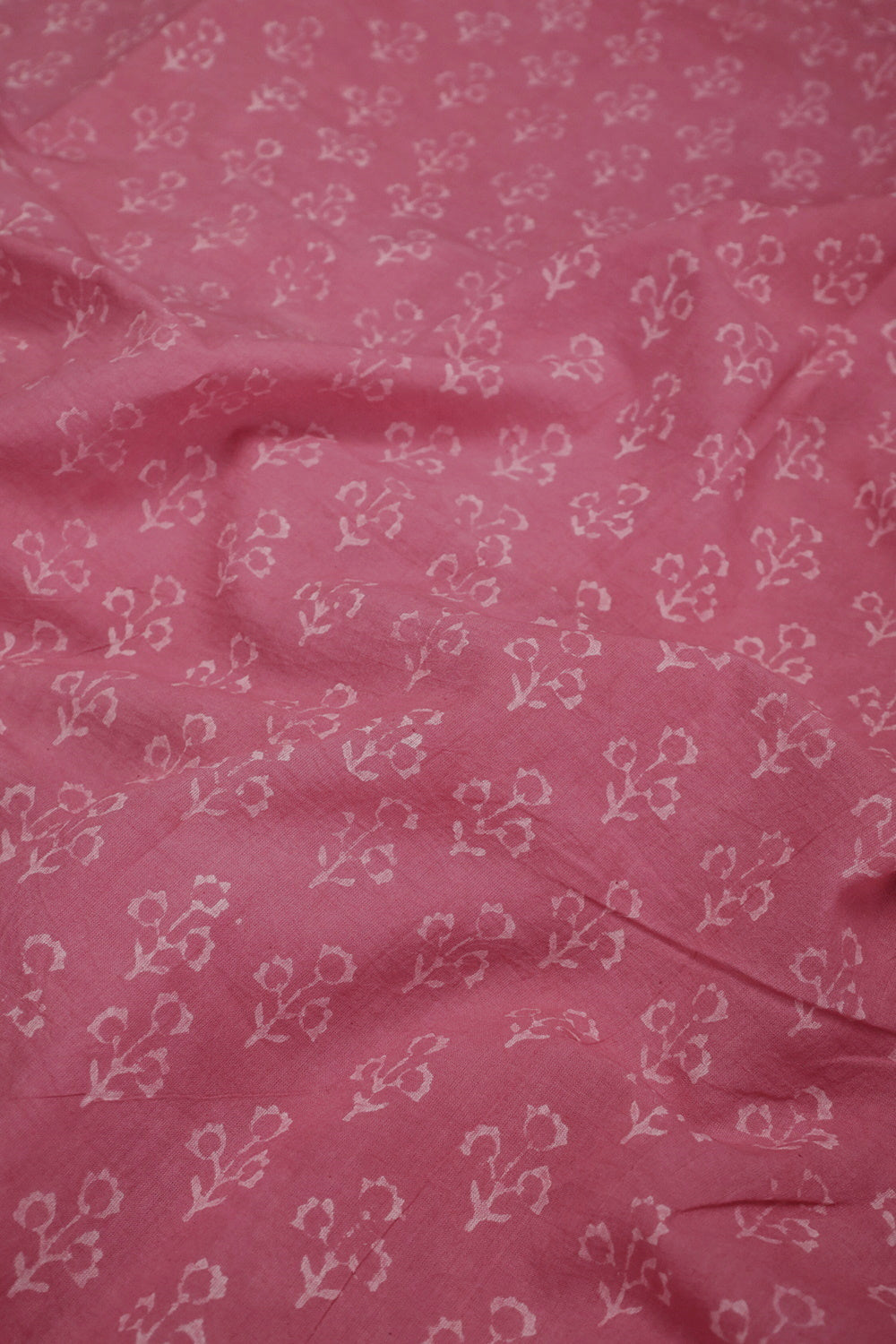 Pink with Tiny Florets Block Printed Cotton Fabric-2m
