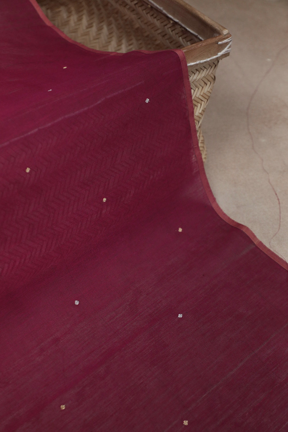 Dot Butta Dark Magenta Pink Chanderi Silk Cotton Fabric
