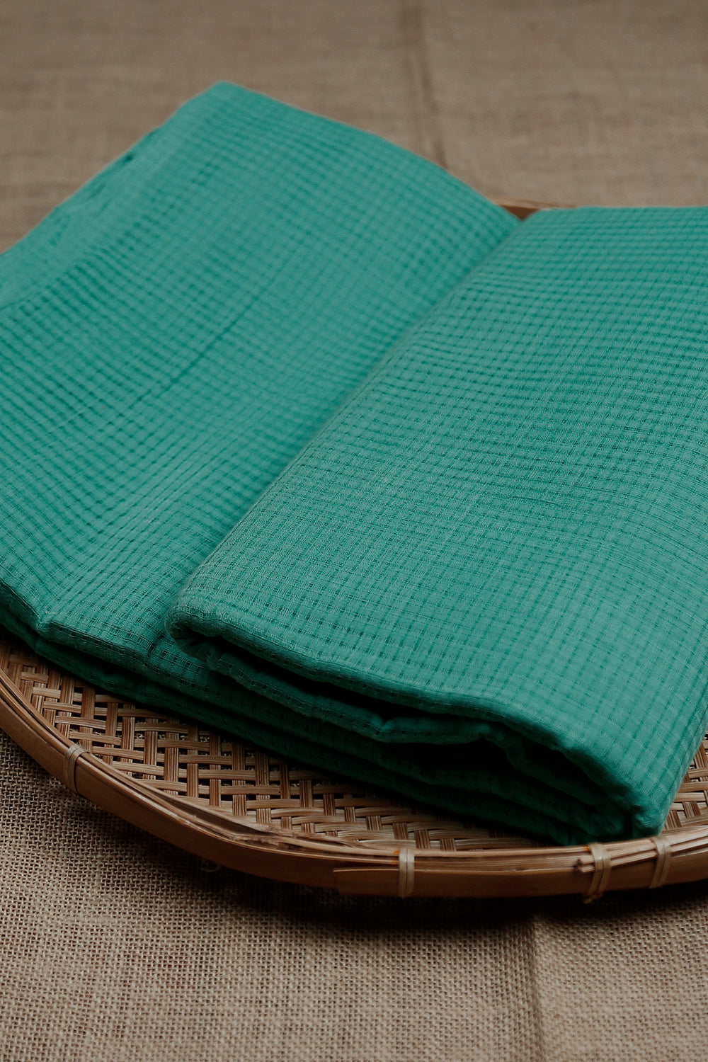 Peacock Green Missing Checks Mangalagiri Cotton Fabric - 0.65m