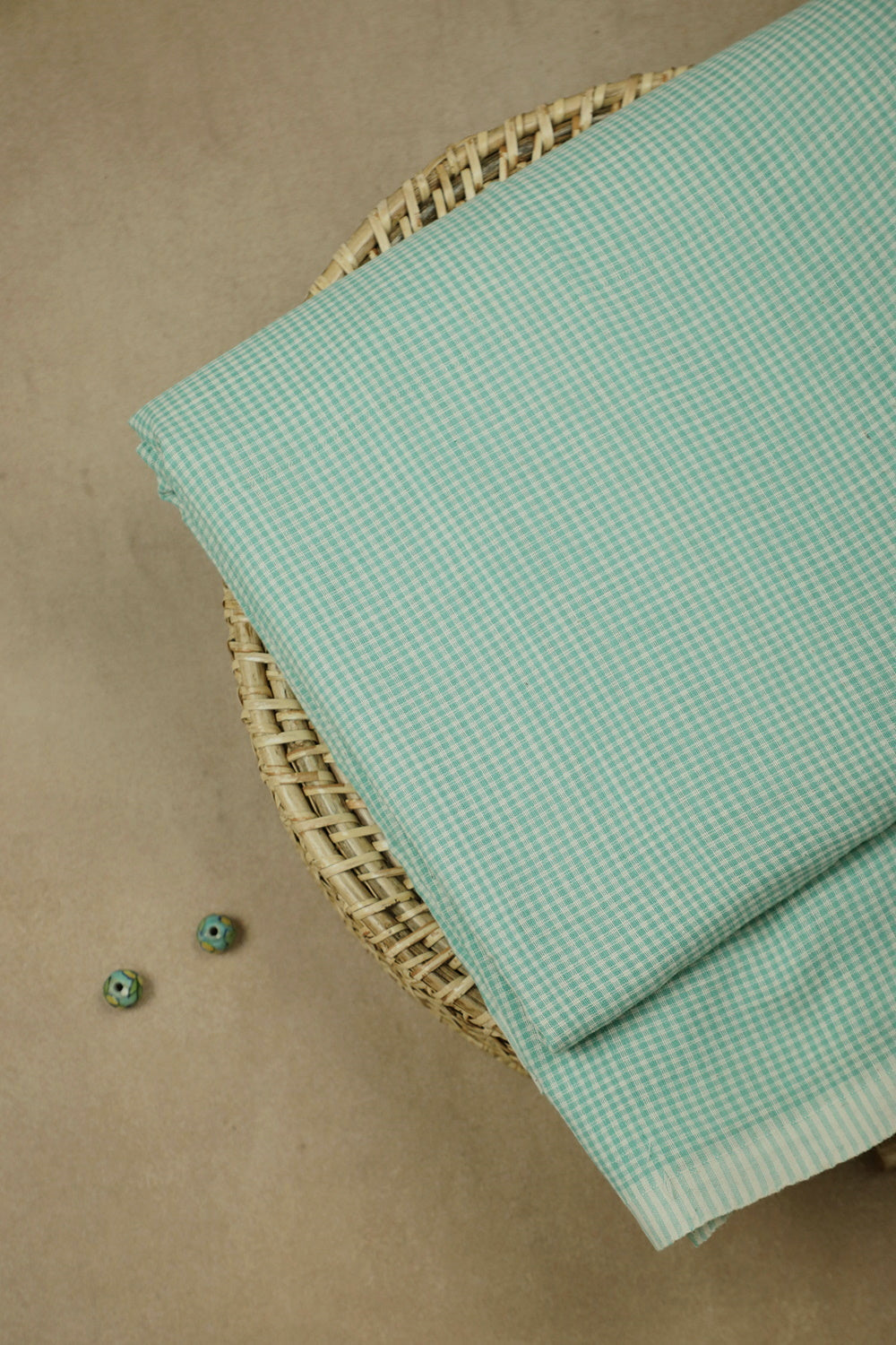 Shop Green & Cream Checkered Handwoven Fabric Online at Matkatus