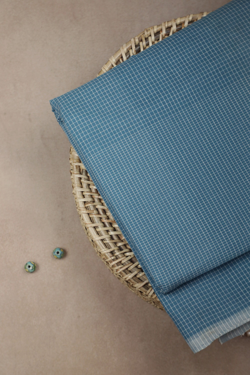 Shop Blue with Cream Checks Handwoven Cotton Fabric Online at Matkatus