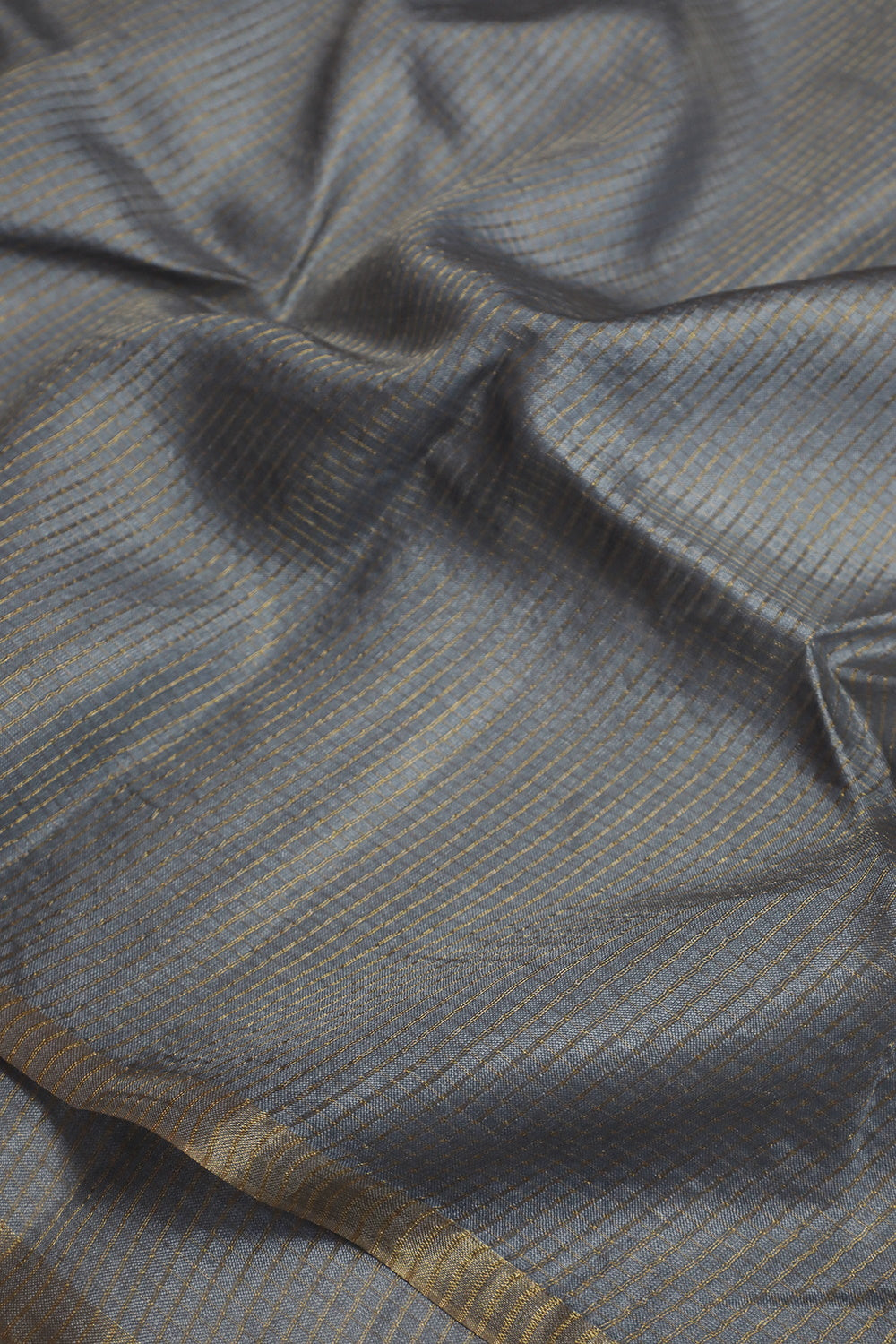 Grey Micro Checkered Handwoven Tussar Silk saree