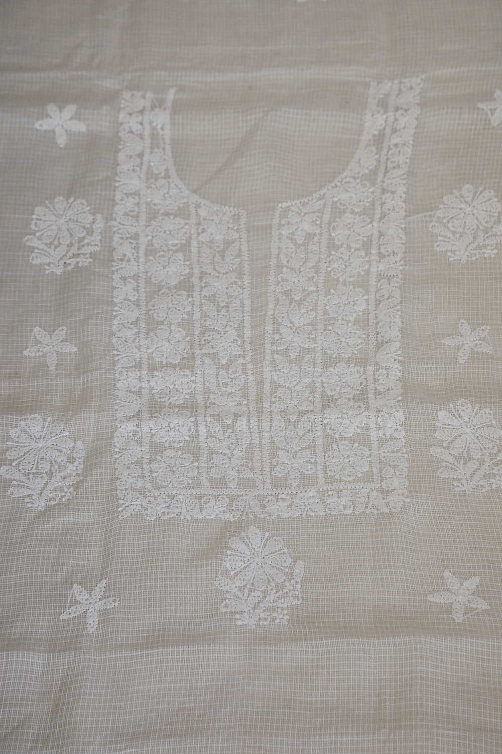 Pearl Cream Chikankari Kota Cotton Top & Dupatta