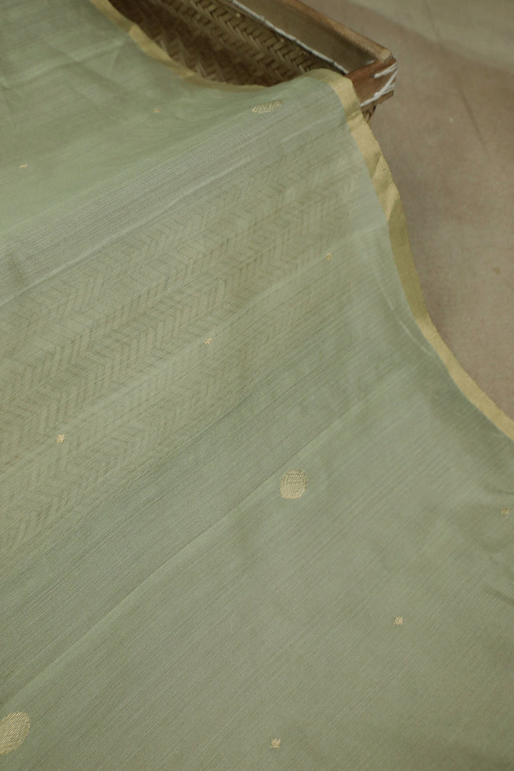Mild Green with Butta Handwoven Chanderi Fabric - 0.7m