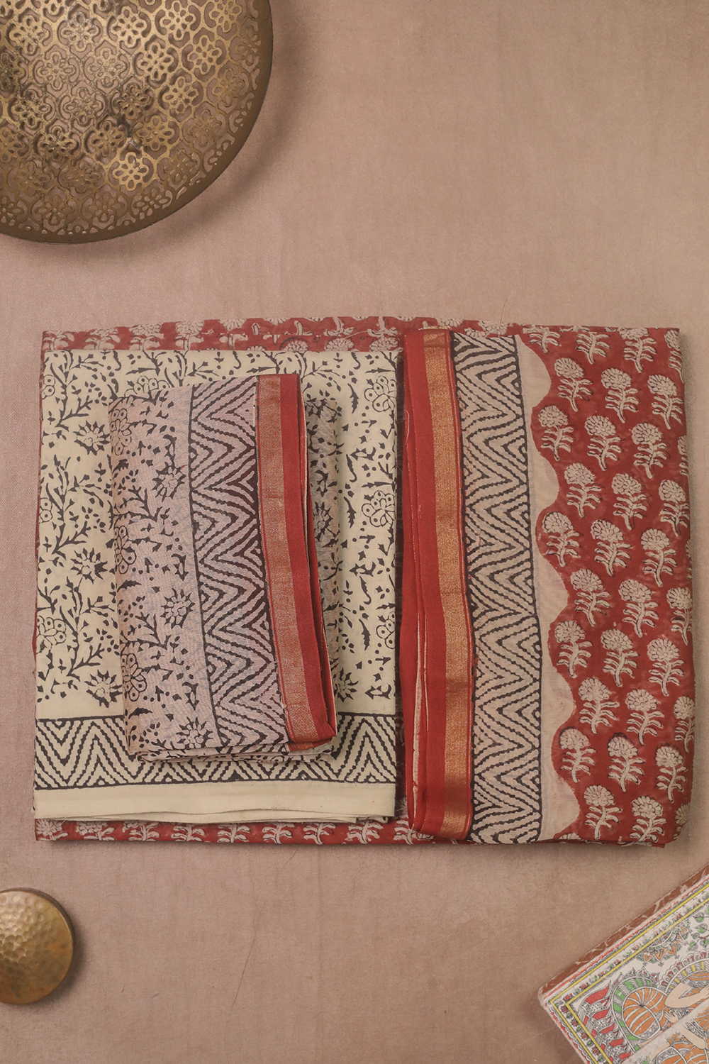Florals on Maroon Block Printed Chanderi Suit