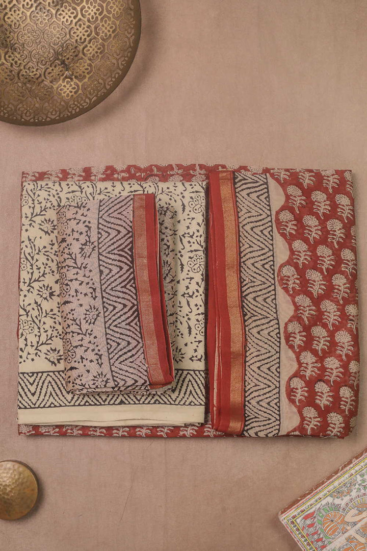 Florals on Maroon Block Printed Chanderi Suit