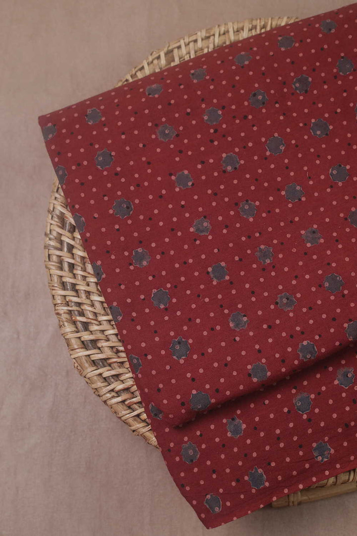 Dotted on Maroon Ajrak Cotton Fabric