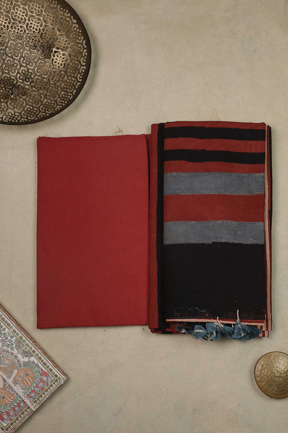 Deep Maroon Ajrak Cotton Full Suit