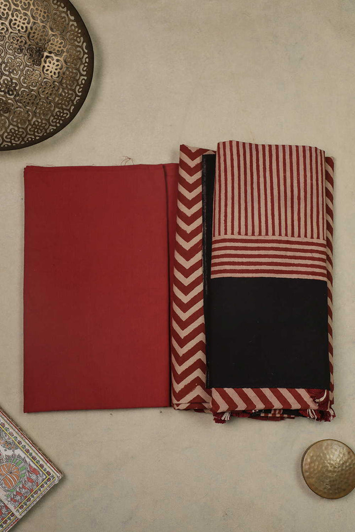 Maroon with Chevron Bottom Ajrak Cotton Full Suit