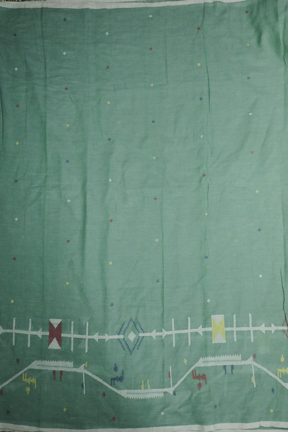 Green with Border Jamdani Cotton Fabric - 0.6m