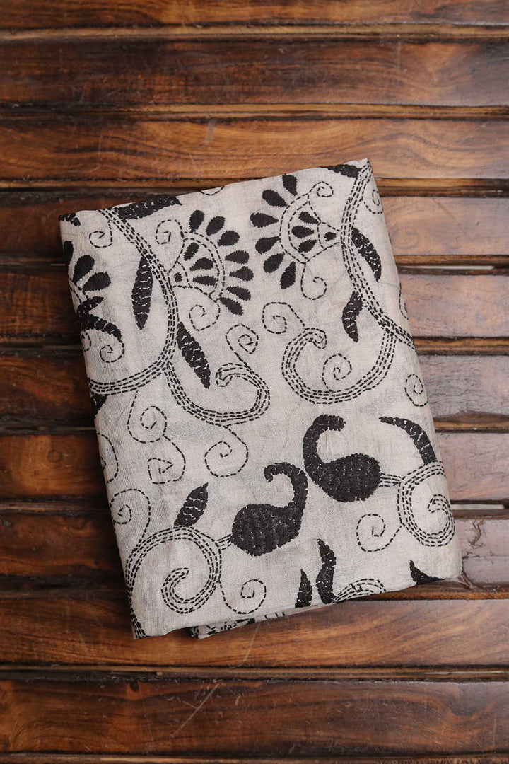 Floral Garden on Cream Kantha Silk Blouse