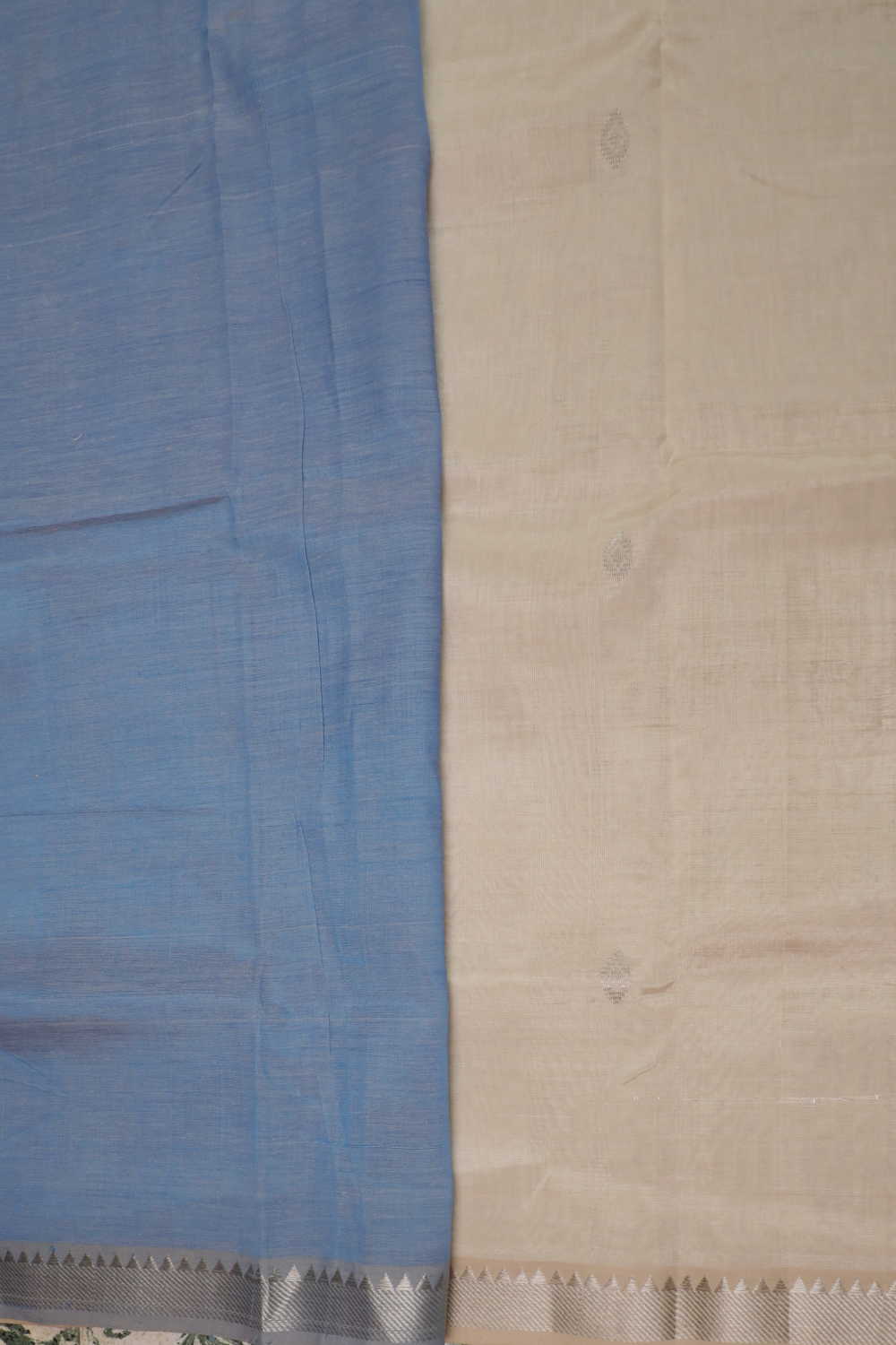 Silver Zari Butti on Cream Mangalagiri Silk Cotton saree