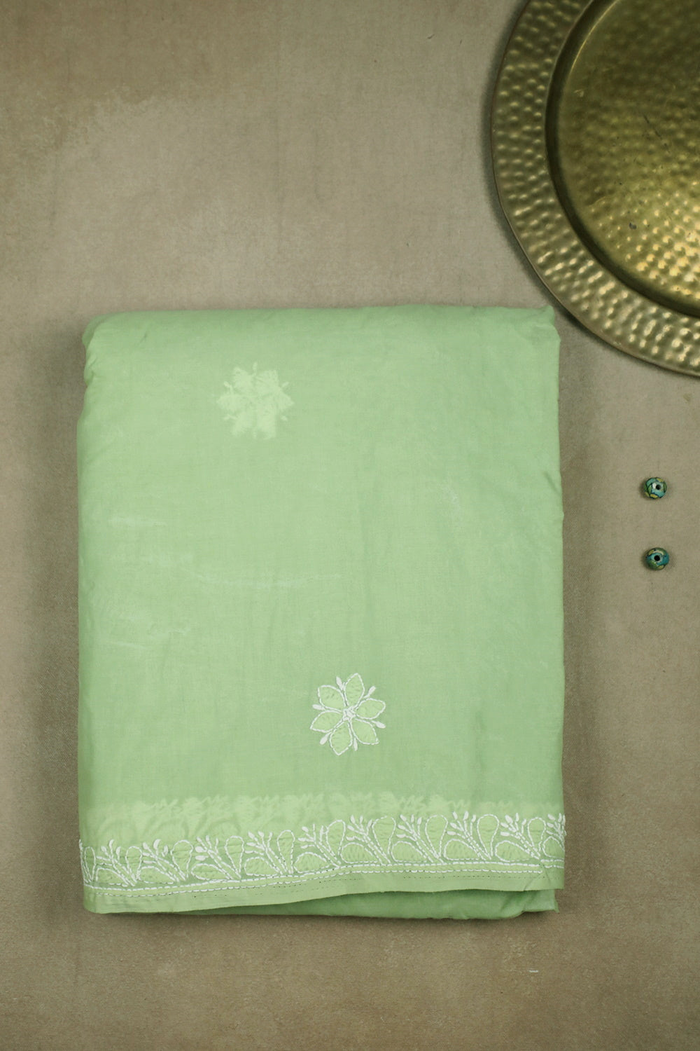 Light Leaf Green Chikan work Embroidered Saree