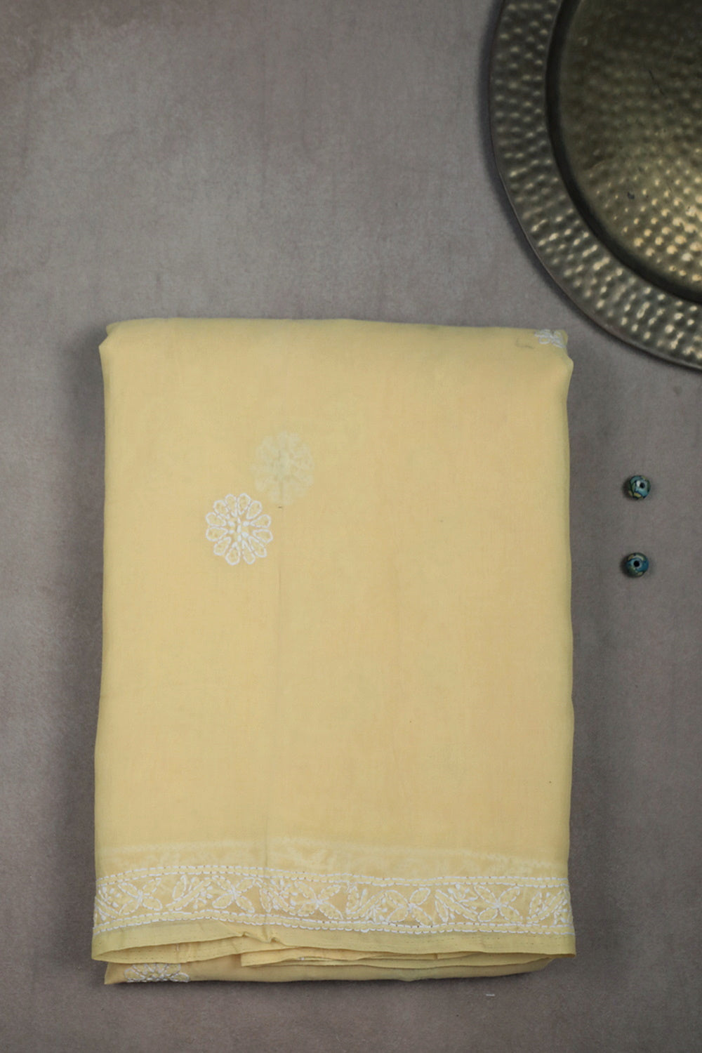 Yellow Chikan work Embroidered Saree