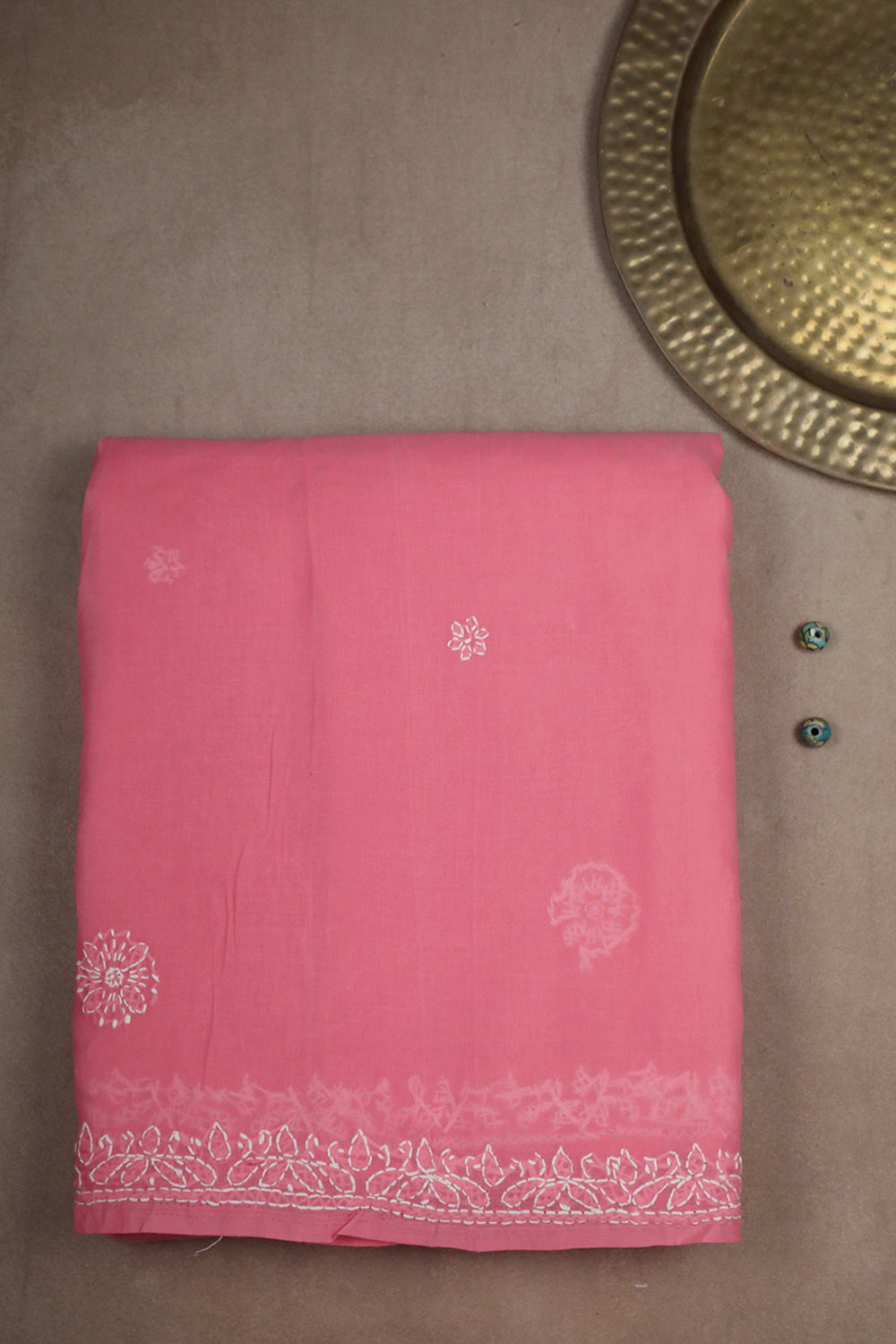 Candy Pink Chikan work Embroidered Saree