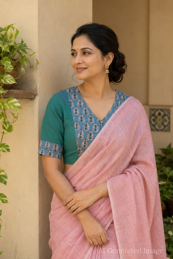 Shruti - Blue Green Mangalagiri Blouse - 32,34,36,38,40,42