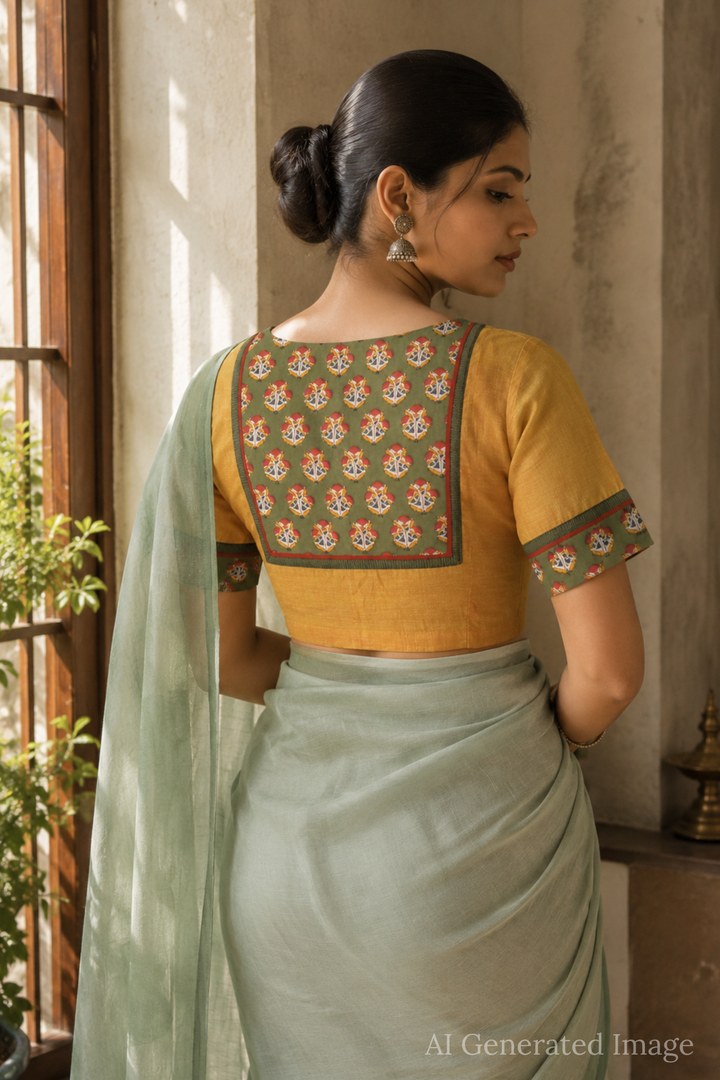 Shruti - Mango Yellow Patchwork Blouse -32,36,38,40,42