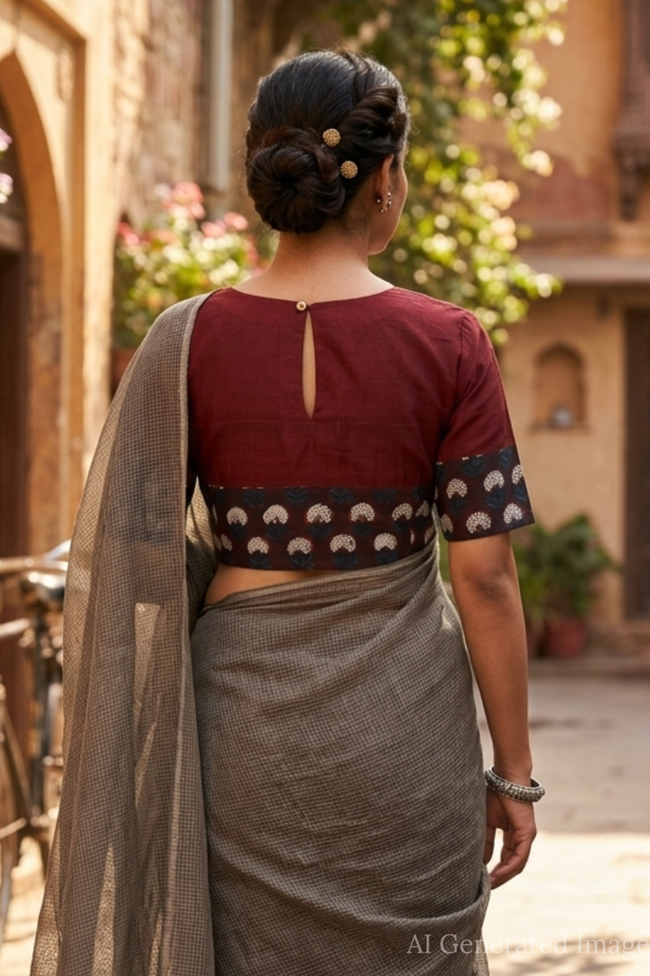 Shruti - Maroon Mangalagiri Dabu Blouse -32,34,36,38,40,42