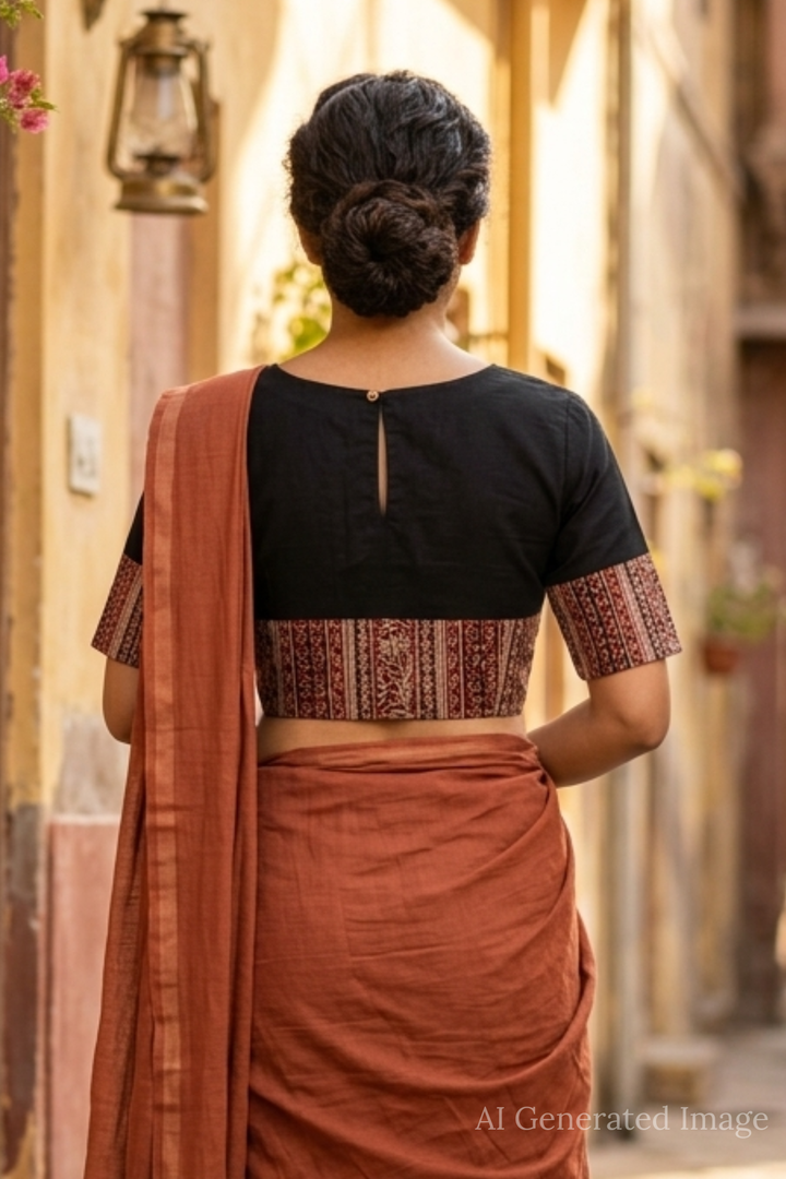 Shruti - Pitch Black Kalamkari Blouse - 32,34,36,38,40,42