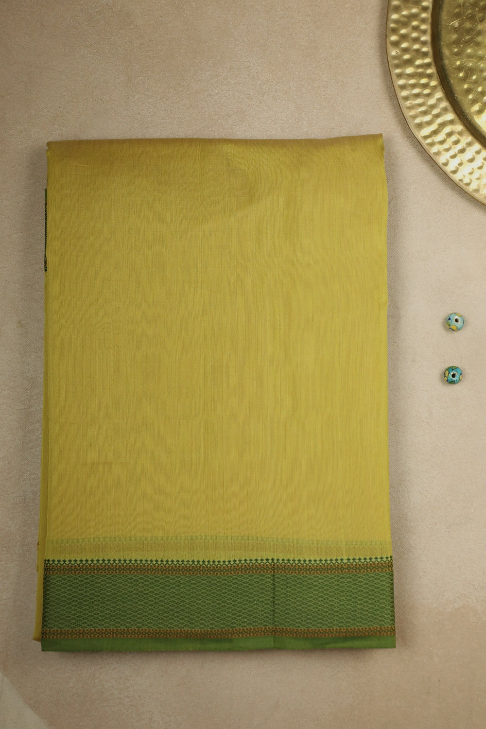 Yellow with Green Maheshwari Silk Cotton Saree