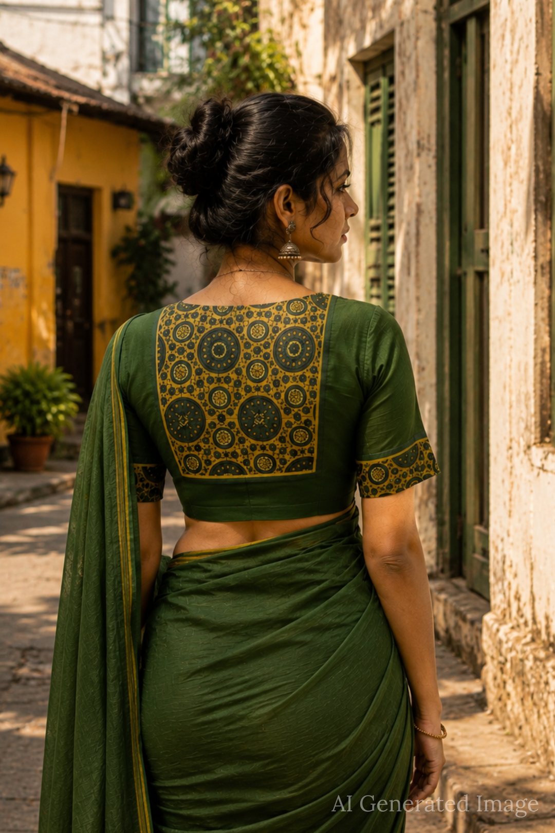 Shruti - Green Mangalagiri Patchwork Blouse -32,34,36,38,40,42